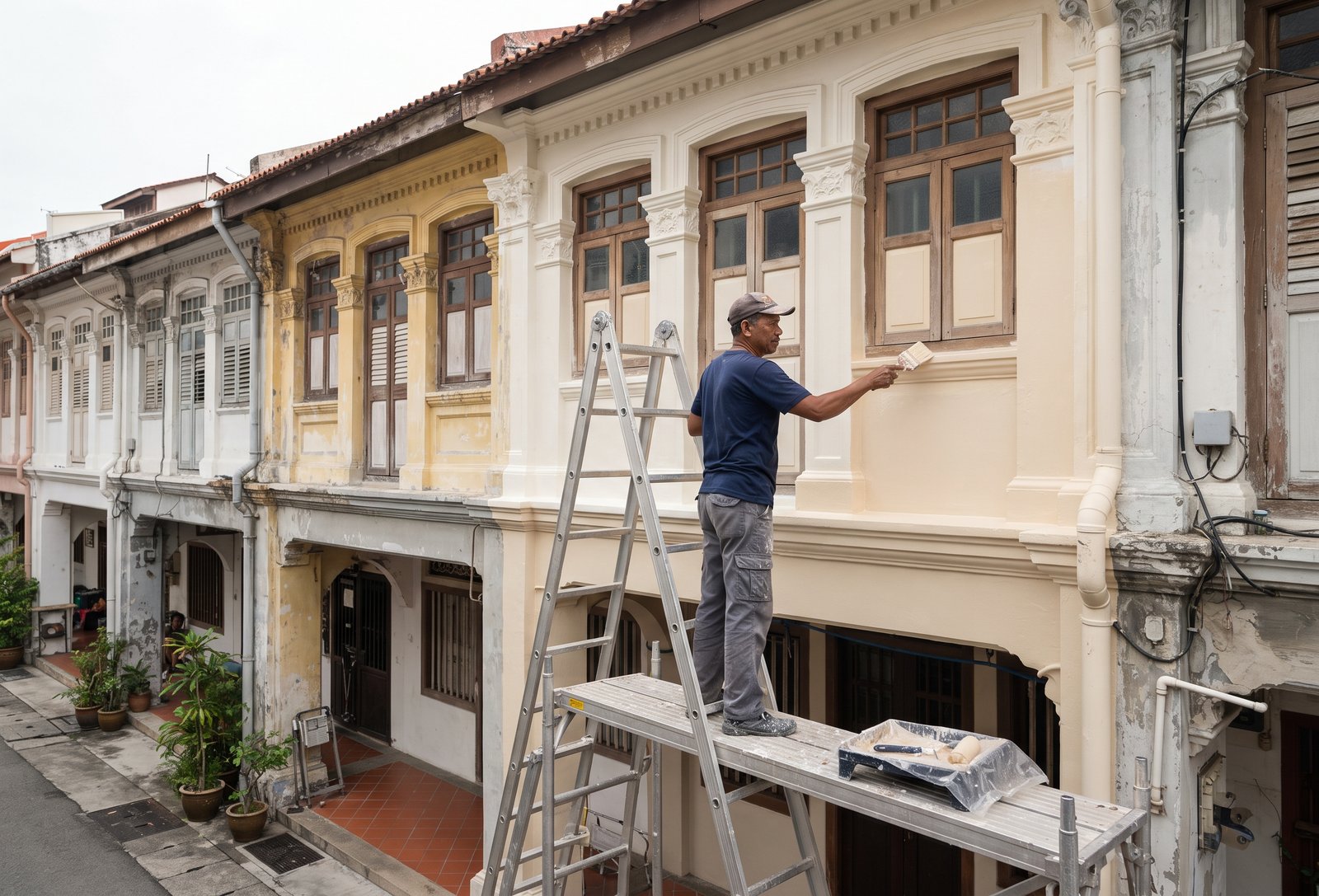 Exterior facade coating in progress