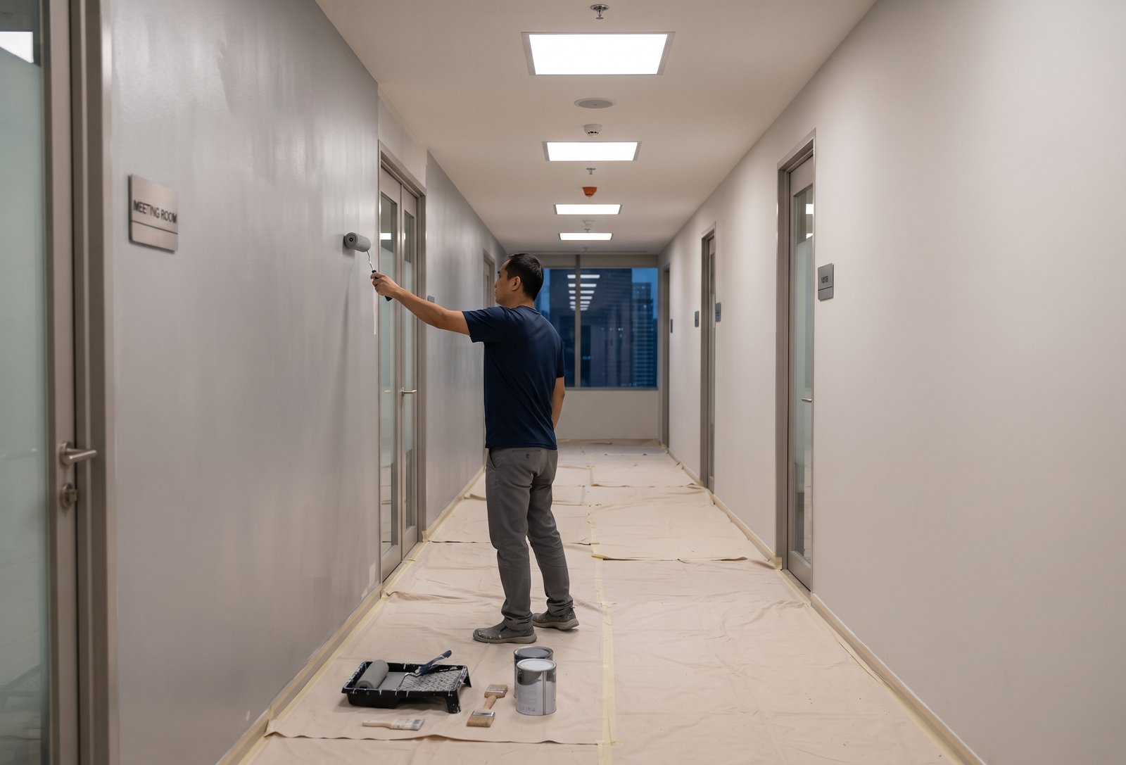 Office corridor being repainted after hours