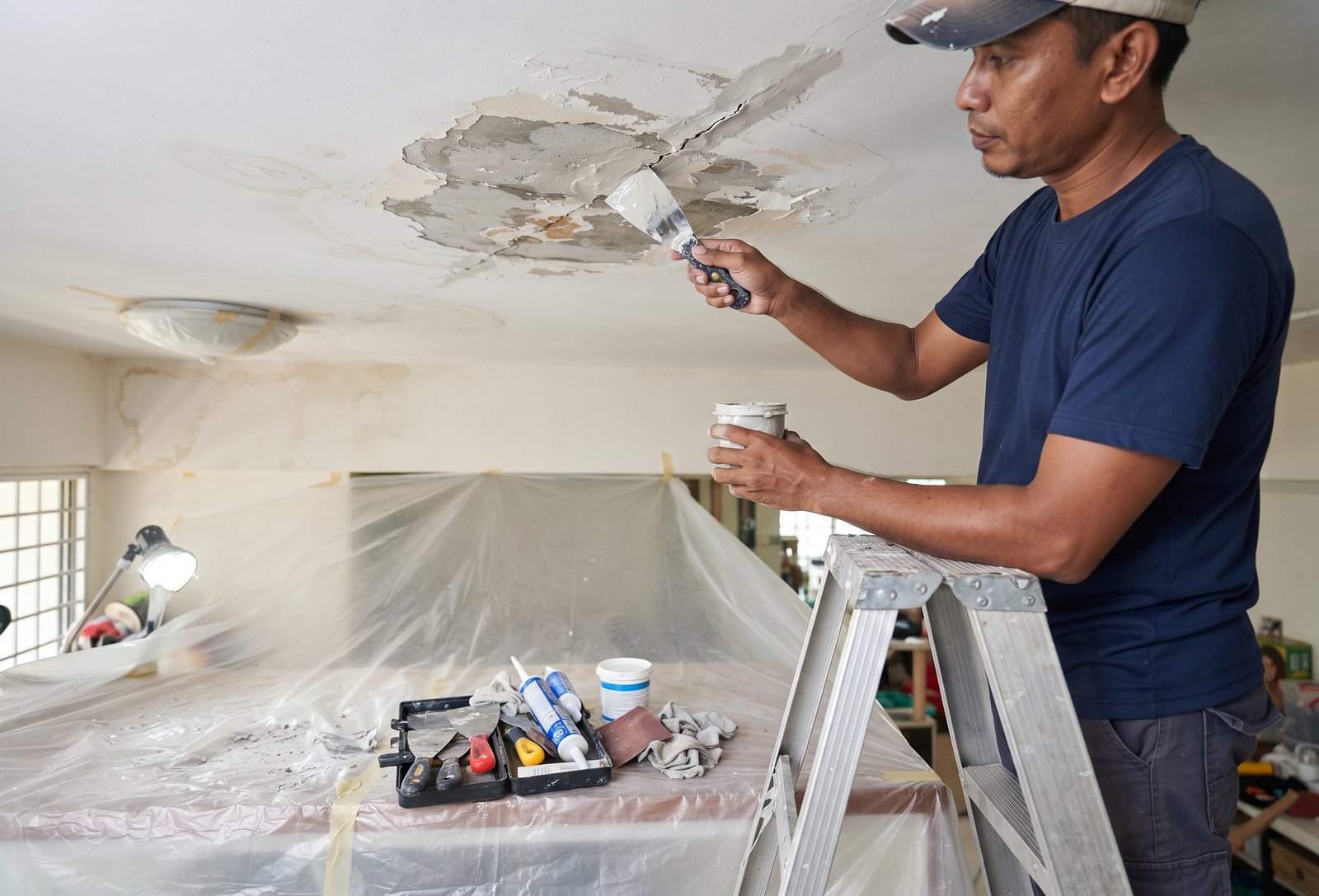 Ceiling repair and waterproofing work